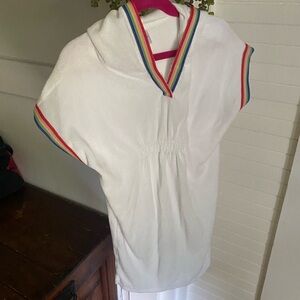 HANNA ANDERSSON | Never worn, white & rainbow terry cloth dress, sz 130/ child 8